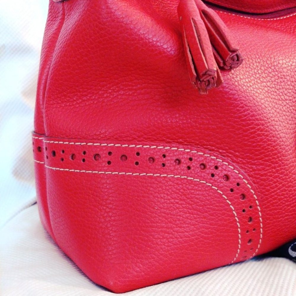 Dooney & Bourke Tomato Red Leather Double Bundle w/Lg Slouch Hobo & Kiss Wallet - Picture 13 of 16